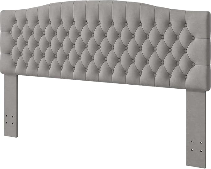 King Headboard Only, Upholstered Headboard for Adjustable Bed Velvet Tufted Cal King Size Wall Mounted Head Board with Solid Wood Legs Head Board, Gray