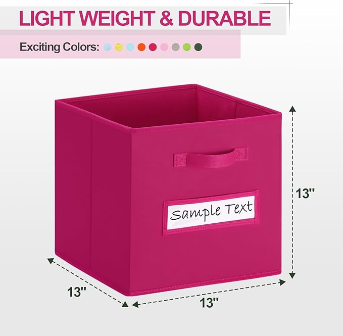 artsdi 13x13 storage cube bins (Set of 10) Foldable Fabric storage cubes with 10 Labels Window Cards & a Pen,13 inch cube storage bins,Closet Organizers for Shelves,Cubby Organizer Boxes,Dark pink