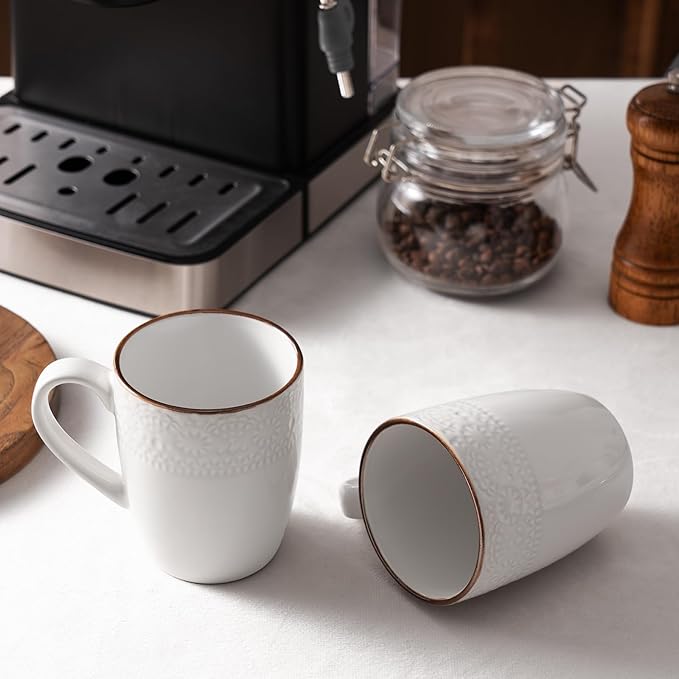 famiware Coffee Mugs Sets for 6, Eden 12 oz Mug Set, Coffee Cups with Handle for Coffee, Tea, Cocoa and Milk, Microwave and Dishwasher Safe, White Floral