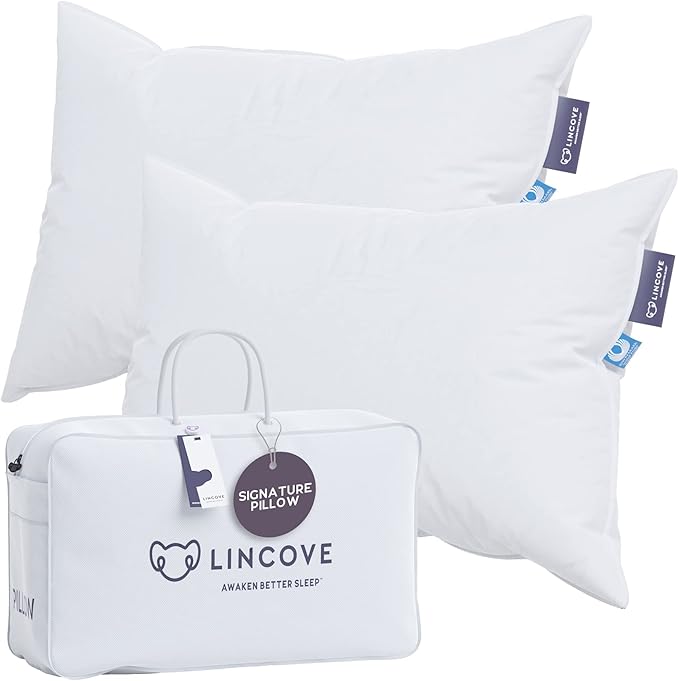 Lincove Signature 100% Natural Canadian White Down Pillow - Luxury Sleeping Pillow for Back, Stomach & Side Sleepers - 800 Fill Power Bed Pillow, 500 Thread Count, Made in Canada, King - Firm, 2 Pack