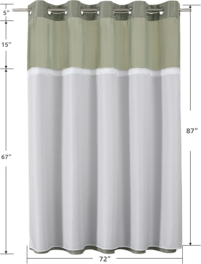 Colorful Star Extra Long Waffle Weave Shower Curtains, 256GSM Heavy Duty Shower Curtain with Snap in Fabric Liner, Hotel Style No Hook Waterproof Bathroom Curtain Set, 72 x 87 Inch, Sage Green