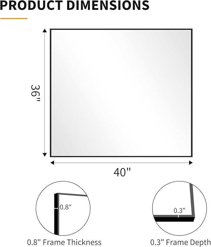 KOCUUY Black Rectangle Mirror, 36"x40" Bathroom Mirrors for Over Sink, Large Black Wall Mounted Mirror, Metal Framed Mirror for Wall, Vanity Mirror for Bathroom Living Room Bedroom Dining Room