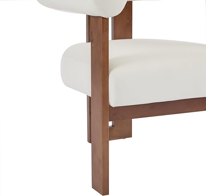 Christopher Knight Home Modern Velvet Upholstered Accent Chair for Living Room, Home Office, Apartment, Arm Chair with Curve Backrest and Birch Wood Legs, Three Legs Structure, White and Brown