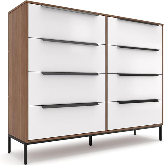 Lira Premium Fabric Dresser - Solid Wooden Frame, 8 Spacious Sag-Proof Drawers with Sleek Metal Handles - Premium & Durable Storage Solution for Your Home (Dark Brown)