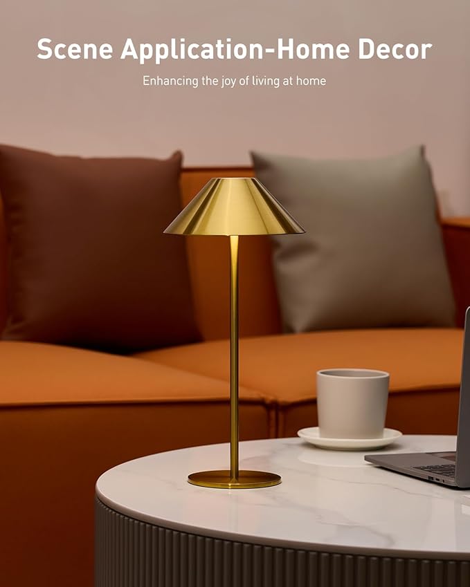 Bojim Gold Cordless Table Lamp, Rechargeable Touch Lamps with 3 Color Dimming, Wireless Battery Operated Lamp for Bedroom/Living Room