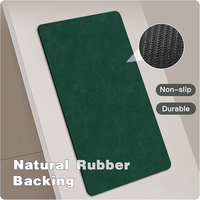 Bathroom Mat Quick Dry, Bathroom Rugs Non Slip Washable Thin Absorbent Bath Mat Fits Under Door Bathroom Floor Mat Perfect for Bath, Shower, or Sink 17"x59" Dark Green