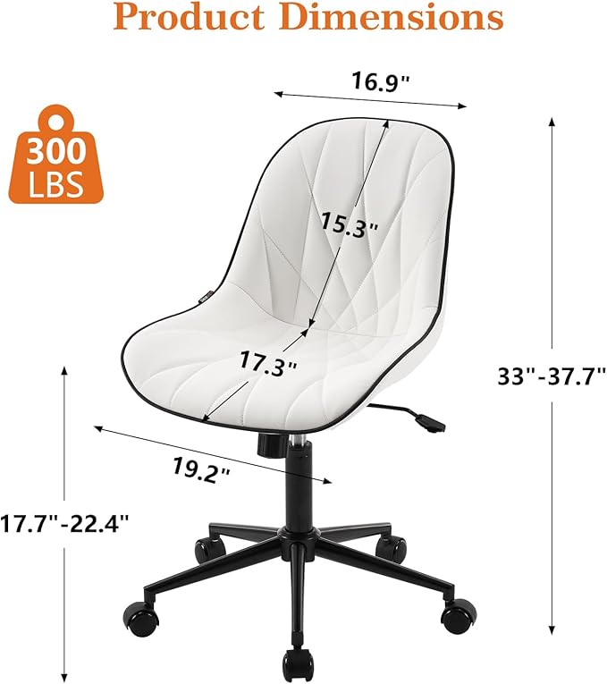 Rowill Modern Office Chair - Ergonomic Swivel Leather Desk Chair with Curved Backrest, Height Adjustable Rolling with Wheels, Perfect for Study Room & Office, White