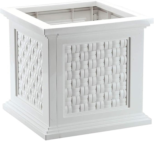 Fox Valley Traders Lightweight All-Weather Rattan-Style Planter Box - Versatile Presentation - Premium-Grade Polyethylene Material - Easy Assembly - 14.75" x 14.75" x 13.75", White Design