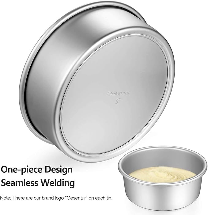 Gesentur Cake Pan Set, Round Cake Mold Anodised Aluminium 3 Pcs Bakeware With Removable Base for Cake Baking Party Birthday Christmas (5" 7" 9")