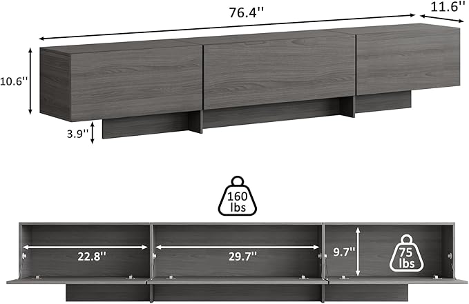 76.4'' Modern TV Stand for Living Room, Mid Century Modern TV Console，Entertainment Center with 4 Drawers, Large Storage Cabinet Table, Media Cabinet for Living Room, Bedroom, Grey