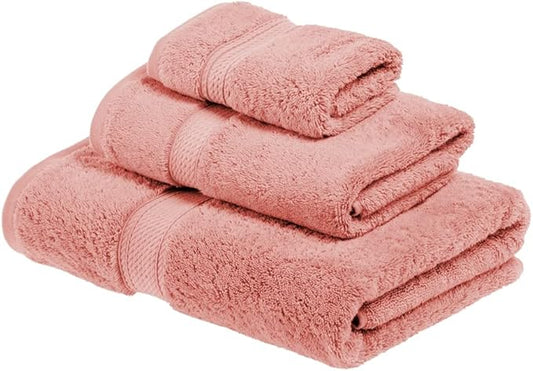 Superior Egyptian Cotton Pile 3 Piece Towel Set, Includes 1 Bath, 1 Hand, 1 Face Towel/Washcloth, Ultra Soft Luxury Towels, Thick Plush Essentials, Guest Bath, Spa, Hotel Bathroom, Tea Rose