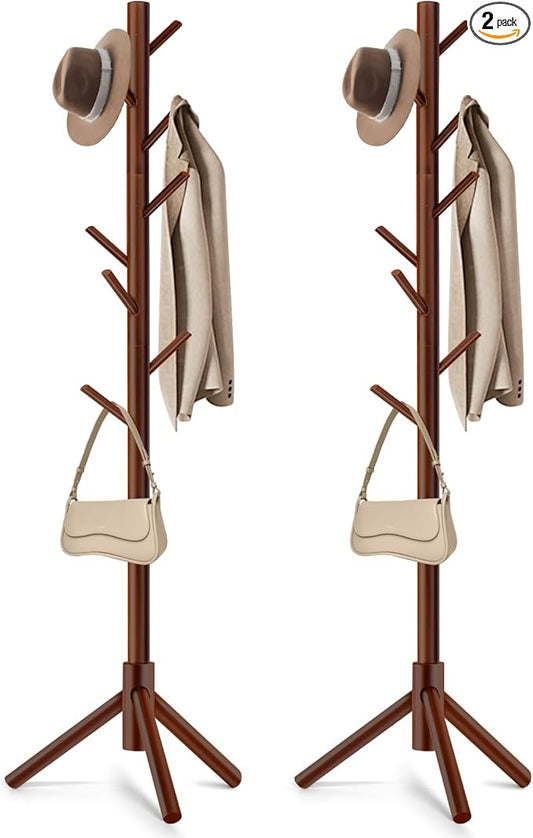 2 PCS Coat Rack, Freestanding Coat Rack with 8 Hooks and 3 Adjustable Size Tree Coat Racks for Bedroom, Hallway, Entrance, Office, for Hats, Coats, Scarves, Handbags