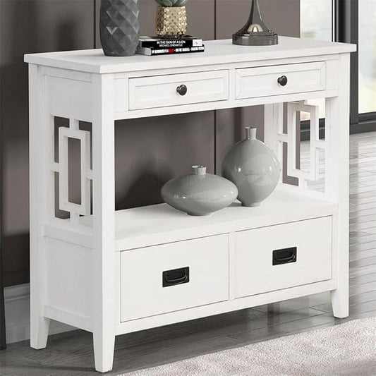 36 Inch Country Farmhouse Console Table with 4 Drawers and 1 Storage Shelf Pine Wood Suitable for Entryway Entrance Living Room Bedroom Hallway Kitchen (Antique White)