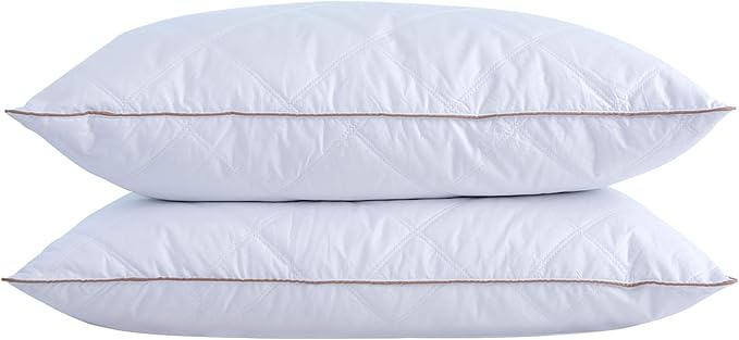 puredown® Goose Feathers and Down Pillow with Diamond Quilting with 100% Cotton Cover, Pack of 2, Standard Size
