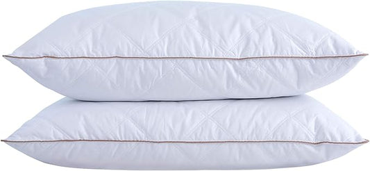 puredown® Goose Feathers and Down Pillow with Diamond Quilting with 100% Cotton Cover, Pack of 2, Standard Size