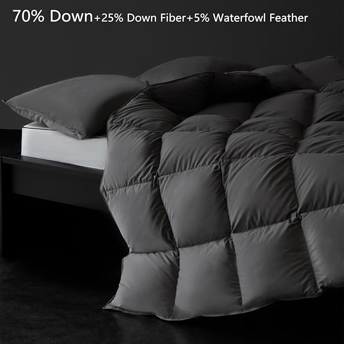 Luxury Down Fiber Comforter Queen Size - High Fill Power Medium Warmth for All Season Duvet Insert - Light Weight, Charcoal Grey (90" x 90")