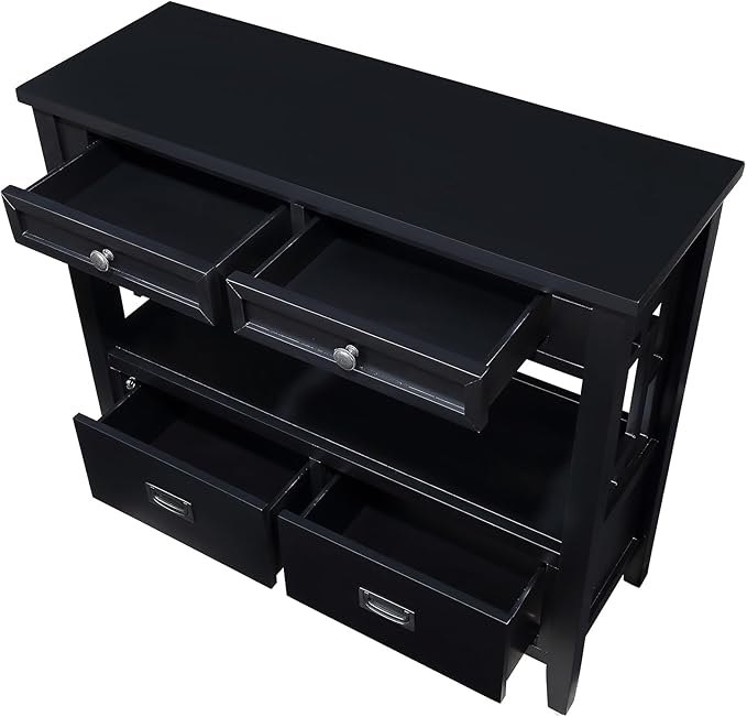 36 Inch Country Farmhouse Console Table with 4 Drawers and 1 Storage Shelf Pine Wood Suitable for Entryway Entrance Living Room Bedroom Hallway Kitchen (Black)