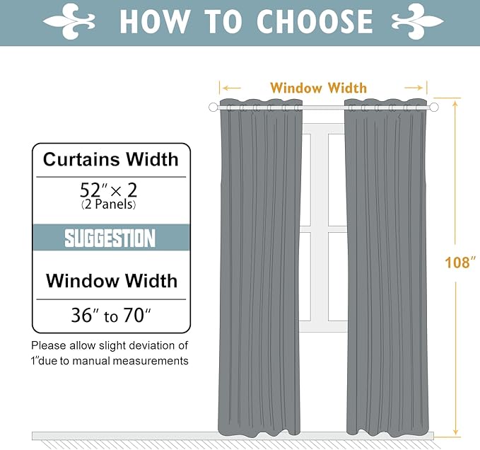 ChrisDowa Blackout Curtains 108 Inches Long 2 Panels Set for Living Room, Grommet Thermal Insulated Room Darkening Curtains for Bedroom (Black, 52 x 108 Inch)