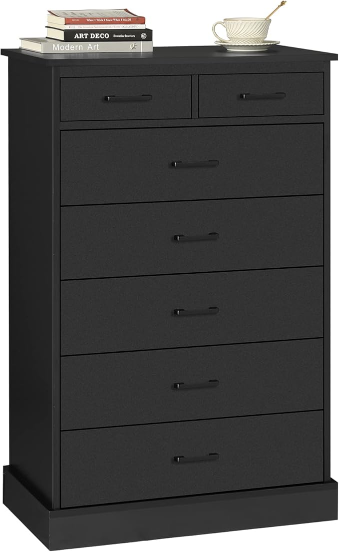 EPHEX Tall Dresser with 7 Drawers for Bedroom, Storage Tower Clothes Organizer, White Chest of Sturdy Pedestal, 27.6'' W x 15.8'' D 44.1'' H Black