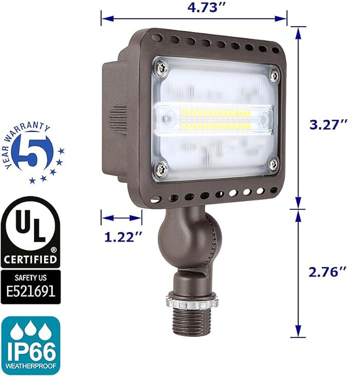 Outdoor Tree Lights - 16W UL Listed Landscape Lights, 1600lm LED Flood Light, Waterproof, 5000K Daylight White, 1/2'' Knuckle Mount, 120V, 5 Year Warranty