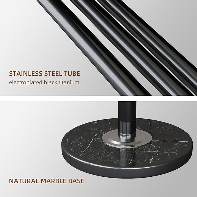 Black Coat Rack Freestanding, Metal Coat Hanger Stand, High-grade Entryway Hat Tree Coat Rack Stand with 12 Hooks & Natural Marble Base