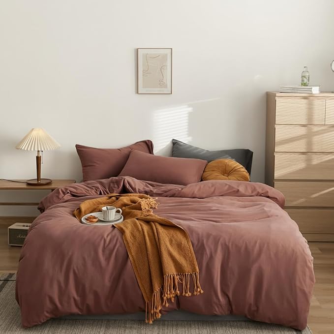 CLOTHKNOW Brick Red King Size Comforter Set 3Pcs Brownish Bedding Comforter Sets Rust Red Comforter King Soft Blackish Comforter with 2 x Pillow Cases