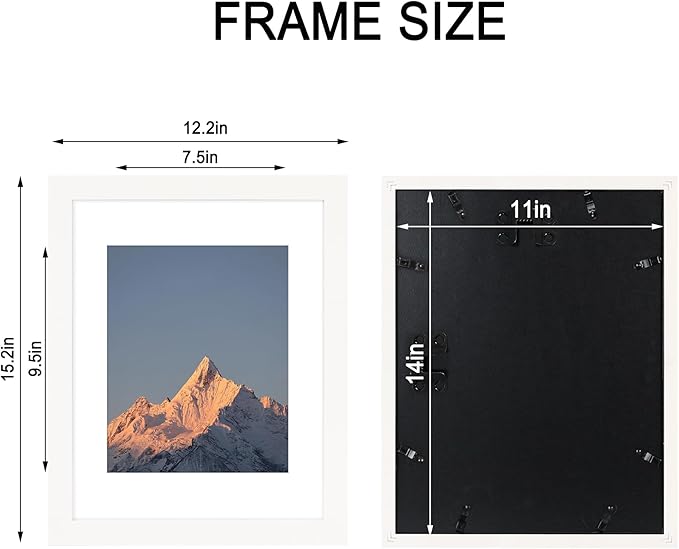 11x14 Picture Frame Set of 4, High Definition Real Glass, Display Pictures 8x10 with Mat or 11x14 Without Mat, Gallery Wall Hanging Photo Frames, White