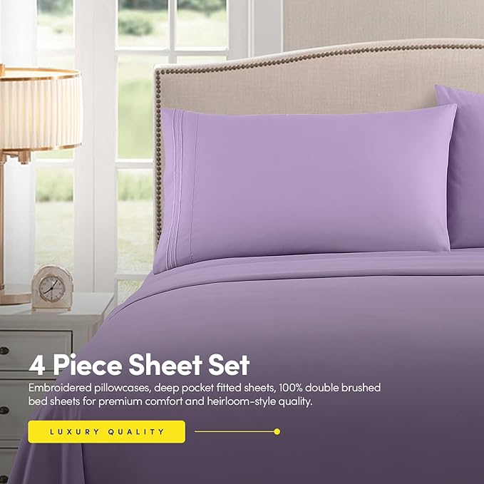 1500 Supreme Collection California King Sheet Sets Lavender - Luxury Hotel Bed Sheets and Pillowcase Set for California King Mattress - Extra Soft, Elastic Corner Straps, Deep Pocket Sheets Lavender