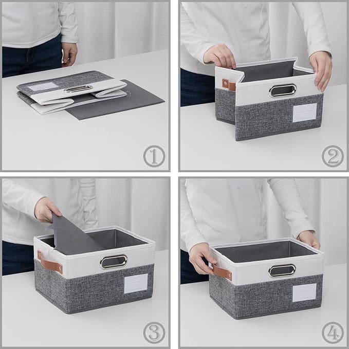PRANDOM Foldable Storage Bins with Handles [3-Pack] Fabric Collapsible Storage Boxes Baskets Cubes Containers with Handles for Closet Living Room Bedroom (Grey & White 11.5x8.5x6.7'')
