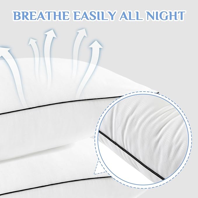 JOLLYVOGUE Pillows Standard Size Set of 2, Hotel Collection Bed Pillows for Side, Back, and Stomach Sleepers, Fluffy and Supportive, Down Alternative Microfiber Filled Pillows, 2 Pack