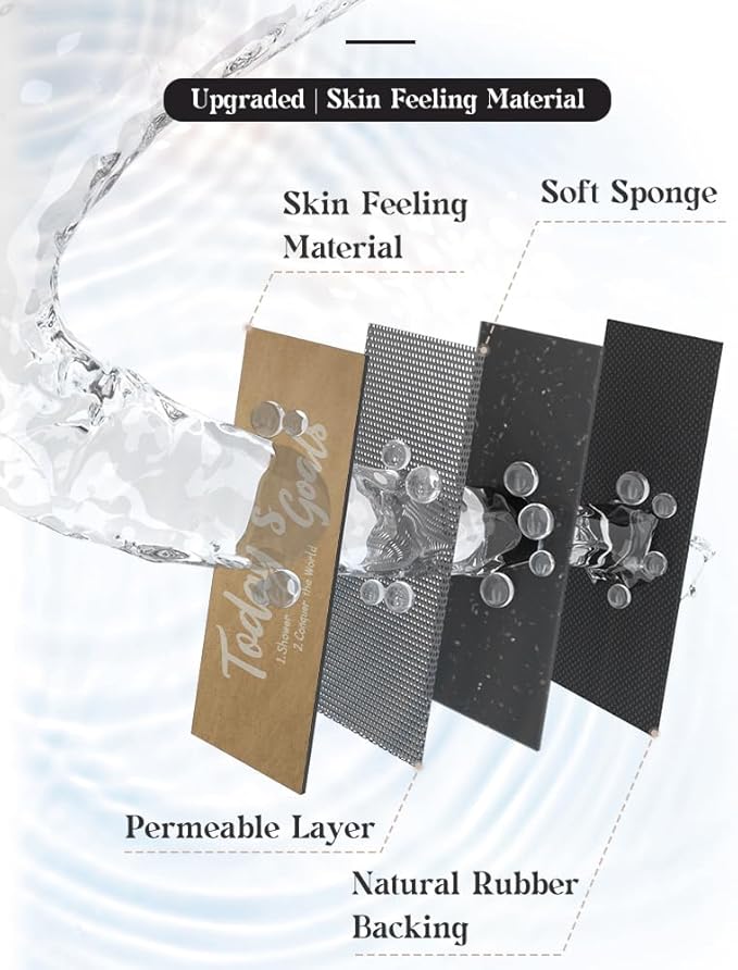 MontVoo -Bath Mat Rug- Non Slip Quick Dry Absorbent Thin Bathroom Rugs Fit Under Door-Faux Suede Surface Bathroom Floor Mats-Shower Rug for in Front of Bathtub Shower 16"X24" Camel Text Pattern