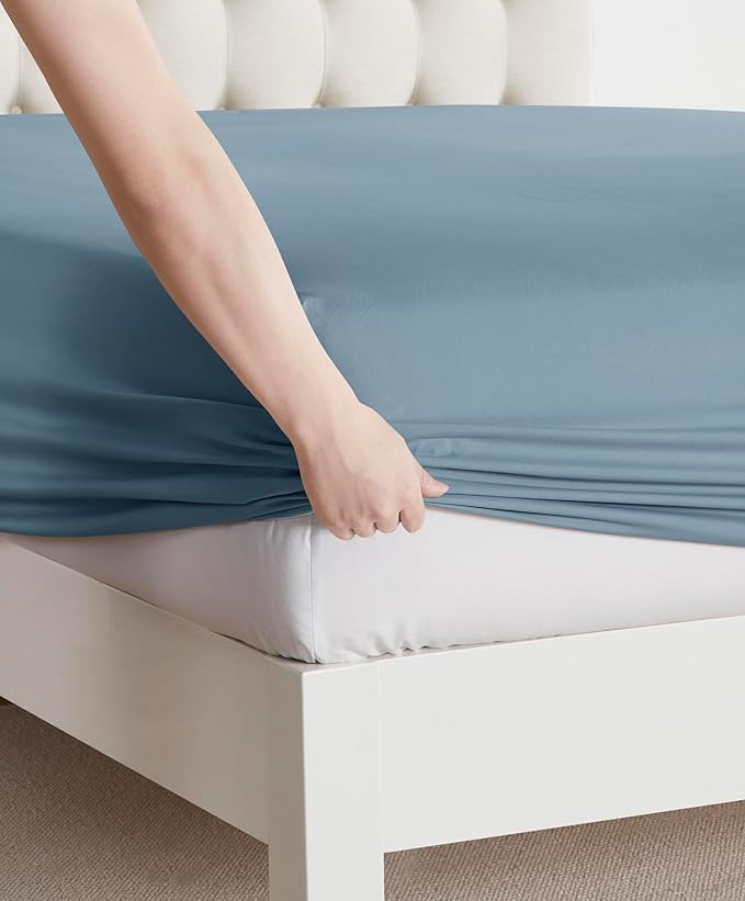 Clara Clark Bed Sheets, Premier 1800 Series Bed Sheet Set, Deep Pocket, Wrinkle, Fade, Stain Resistant, Luxury Soft Bedding Sheets & Pillowcases, Full, Stone Blue