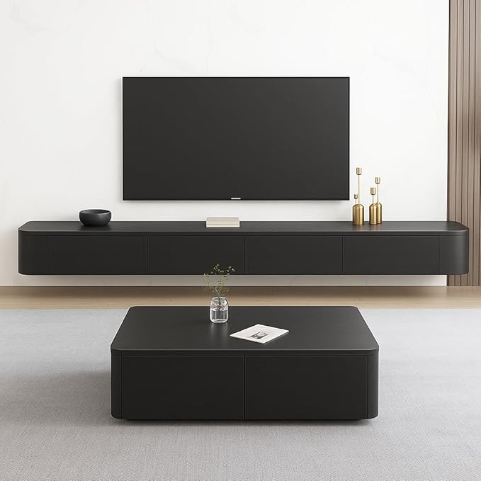 Floating TV Stand,78.7 Inch Wall Mounted TV Shelf,Modern Entertainment Center Media Console with Storage for Bedroom,Living Room (Black)