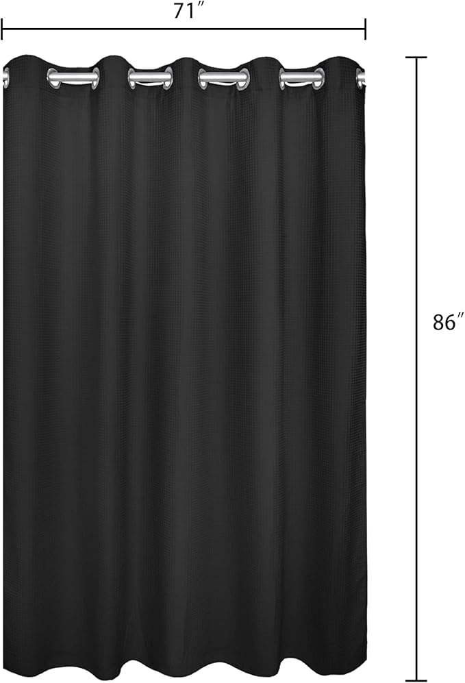 River Dream Extra-Long Waffle Weave Shower Curtain with Snap-in Liner,Cotton Blend Fabric Heavy Duty,No Hooks Needed Shower Curtain for Bathroom,Hotel Quality Shower Curtain Set, Black,71x86 inches