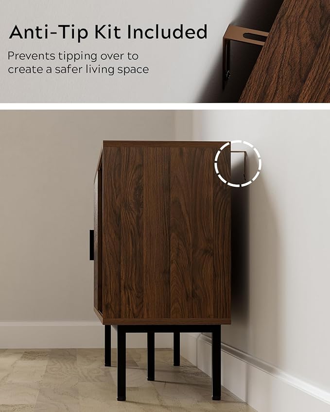 Fluted Tv Stand with Sliding Doors, 47" Mid Century Storage Cabinet with Adjustable Shelf, Wooden Media TV Console Entertainment Center for Living Room, Brown