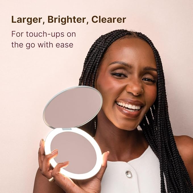 Fancii Taylor Rechargeable Compact Makeup Mirror with LED Lights, 10x /1x Magnifying, 3 Light Settings, Large 5” Wide | Travel Mirror for Purses (Soft Sky)