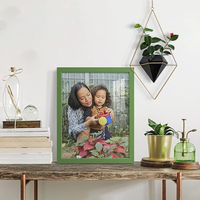 Renditions Gallery 11x14 inch Picture Frame High-end Modern Style, Made of Solid Wood and High Definition Glass Ready for Wall and Tabletop Photo Display, Green Frame