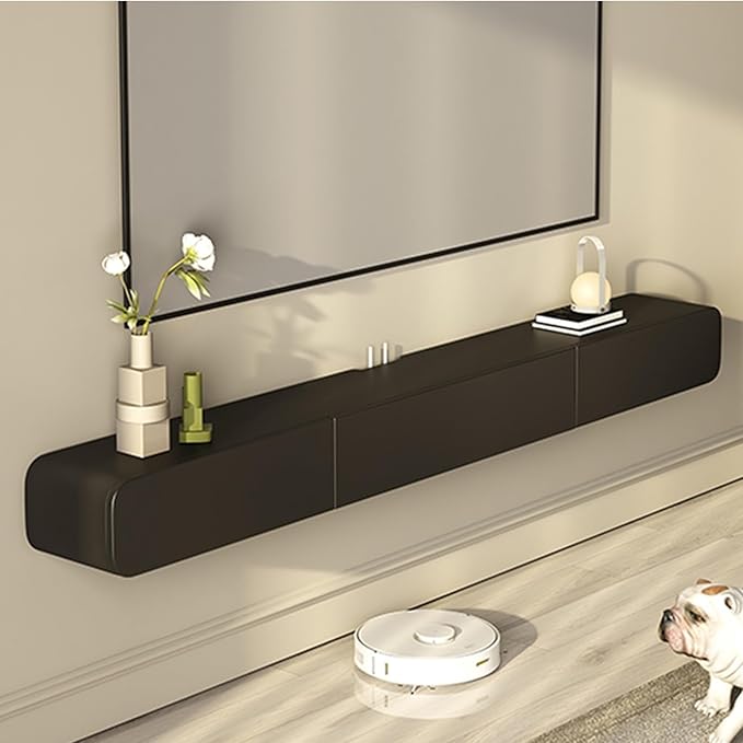 FPIGSHS Wall Mounted Media Console with 2 Drawers，Solid Wood 47.2/63in Floating TV Stand，Hanging TV Shelf Entertainment Center TV Cabinet, for Home Office (A, 200cm/78.7in)…