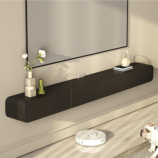 FPIGSHS Wall Mounted Media Console with 2 Drawers，Solid Wood 47.2/63in Floating TV Stand，Hanging TV Shelf Entertainment Center TV Cabinet, for Home Office (A, 200cm/78.7in)…