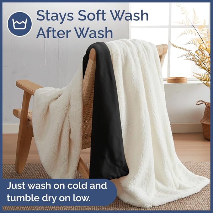 Sherpa Fleece Blanket Twin Size - Reversible Sherpa Fleece Twin Blanket - Super Soft Double Sided for Bed, Sofa, Couch - Thick, Warm, Fuzzy and Plush - Luxurious Bedding for Winter - Black, 60" x 80"