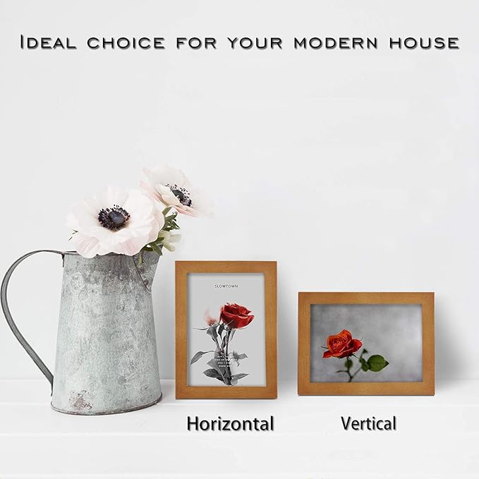 Egofine 4x6 Picture Frame Made of Solid Wood with Plexiglass, Display Pictures 3.5x5 with Mat or 4x6 Without Mat, for Tabletop and Wall Mounting Photo Frame, Light Brown