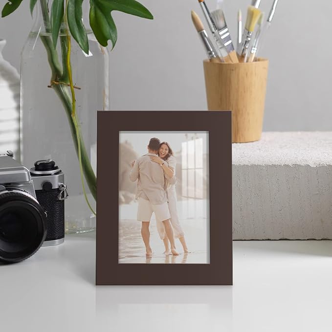Renditions Gallery 3.5x5 inch Picture Frame High-end Modern Style, Made of Solid Wood and High Definition Glass Ready for Wall and Tabletop Photo Display, Brown Frame