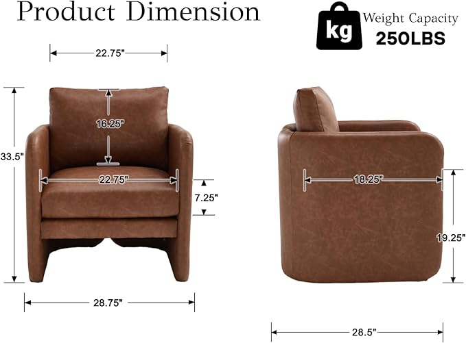 EALSON Comfy Accent Chair Modern Leather Living Room Chair with Arm Mid Century Reading Lounge Chair for Adults Upholstered Armchair for Living Room/Reading Room/Bedroom/Office/Club, Brown