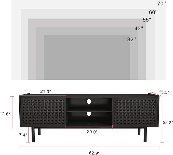 ORRD TV Stand for TVs Up to 70 Inch, Accent Iron Rattan Storage Cabinet Television Stands Entertainment Media Center Console Table with Sliding Barn Door and Adjustable Shelves for Living Room