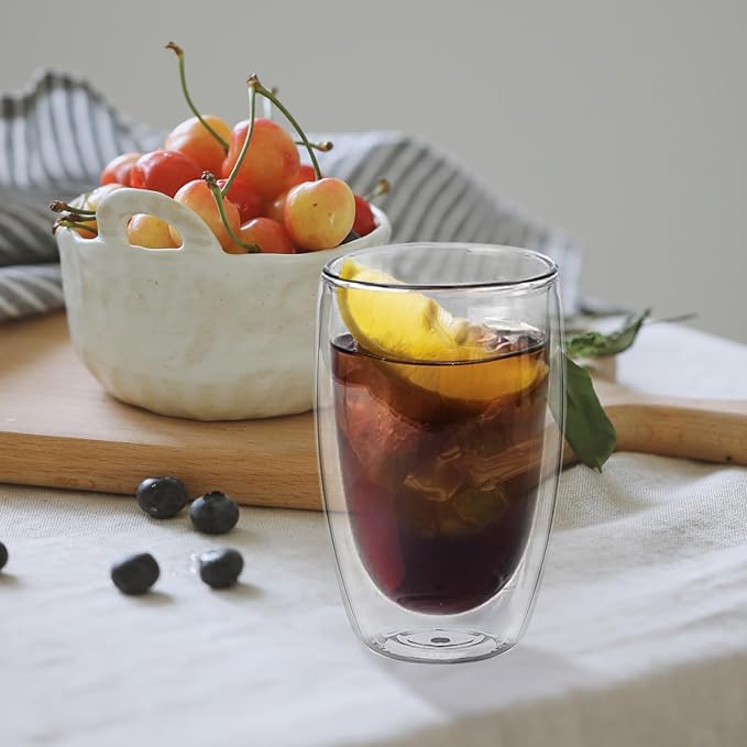 Glass Coffee Cups Set of 4, 16 oz Double Walled Glass Coffee Mugs, Insulated Coffee Mug for Espresso, Cappuccino, Latte, Tea