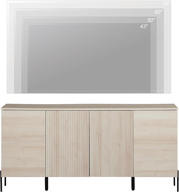 WAMPAT 61.6" TV Stand Cabinets for TVs up to 75 Inches, Entertainment Center with Storage Cabinets and 4 Doors, Mid Century Modern Media TV Console Table for Living Room Bedroom,Beige