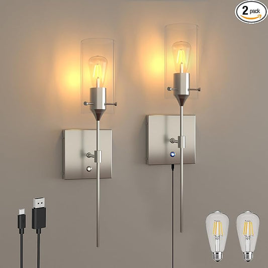 Dimmable Battery Operated Wall Sconce No Wired, Rechargeable Wall Light Fixture, Easy to Install Wireless Wall Mount Lamp for Living Room Bedside Hallway Lounge Mirror, Bulb Included