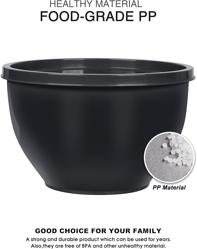 5-Piece Plastic Mixing Bowls with Lids Set for Kitchen, Nesting Bowls for Mixing, Baking, Prepping, Cooking and Serving Food, Grey Mixing Bowls Dishwasher, Microwave Safe, large