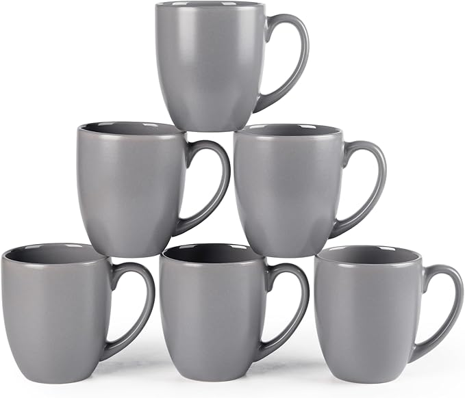 GBHOME 16oz Coffee Mugs Set of 6, Large Ceramic Coffee Mugs for Man, Woman, Dad, Mom, Modern Coffee Mugs Set with handle for Tea/Latte/Cappuccino/Milk/Cocoa. Dishwasher&Microwave Safe,Matte Grey