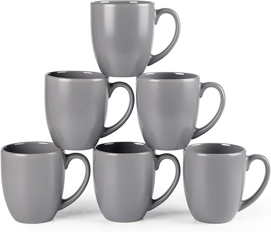 GBHOME 16oz Coffee Mugs Set of 6, Large Ceramic Coffee Mugs for Man, Woman, Dad, Mom, Modern Coffee Mugs Set with handle for Tea/Latte/Cappuccino/Milk/Cocoa. Dishwasher&Microwave Safe,Matte Grey